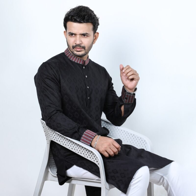mens black panjabi – premium stylish black panjabi for men